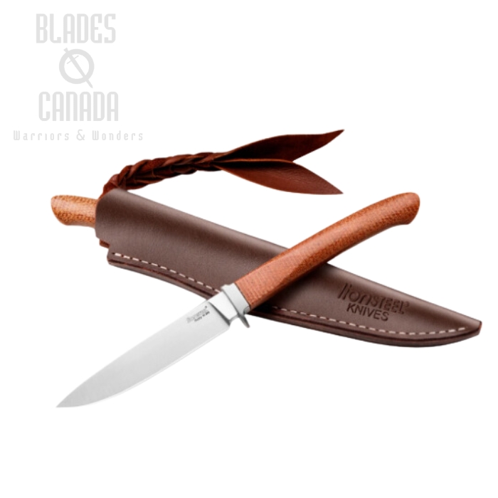 Lion Steel Ago Fixed Knife, M390, Micarta Natural Canvas, Leather Sheath, AG01 CVN